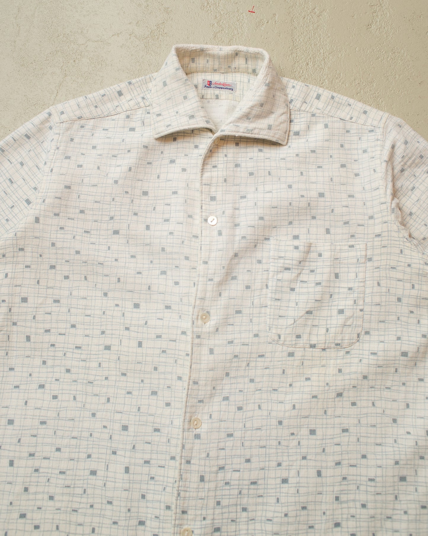1950s/60s Peek & Cloppenburg Pattern Short Sleeve Shirt white - M/L