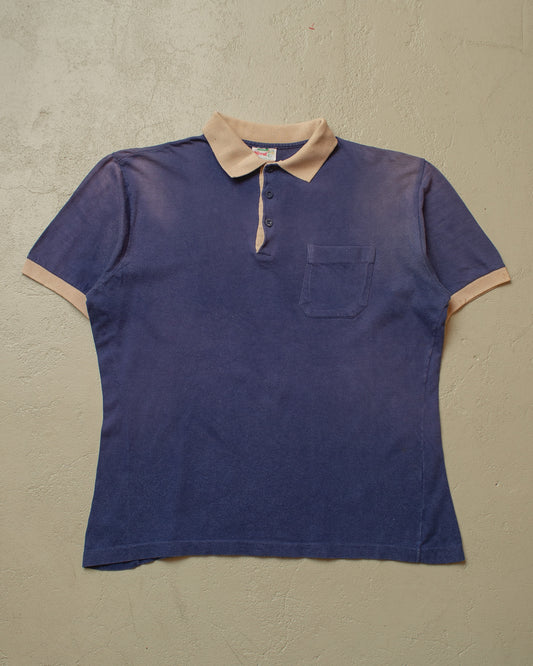 1980s Sunfaded Two Tone Polo Shirt navyblue - L