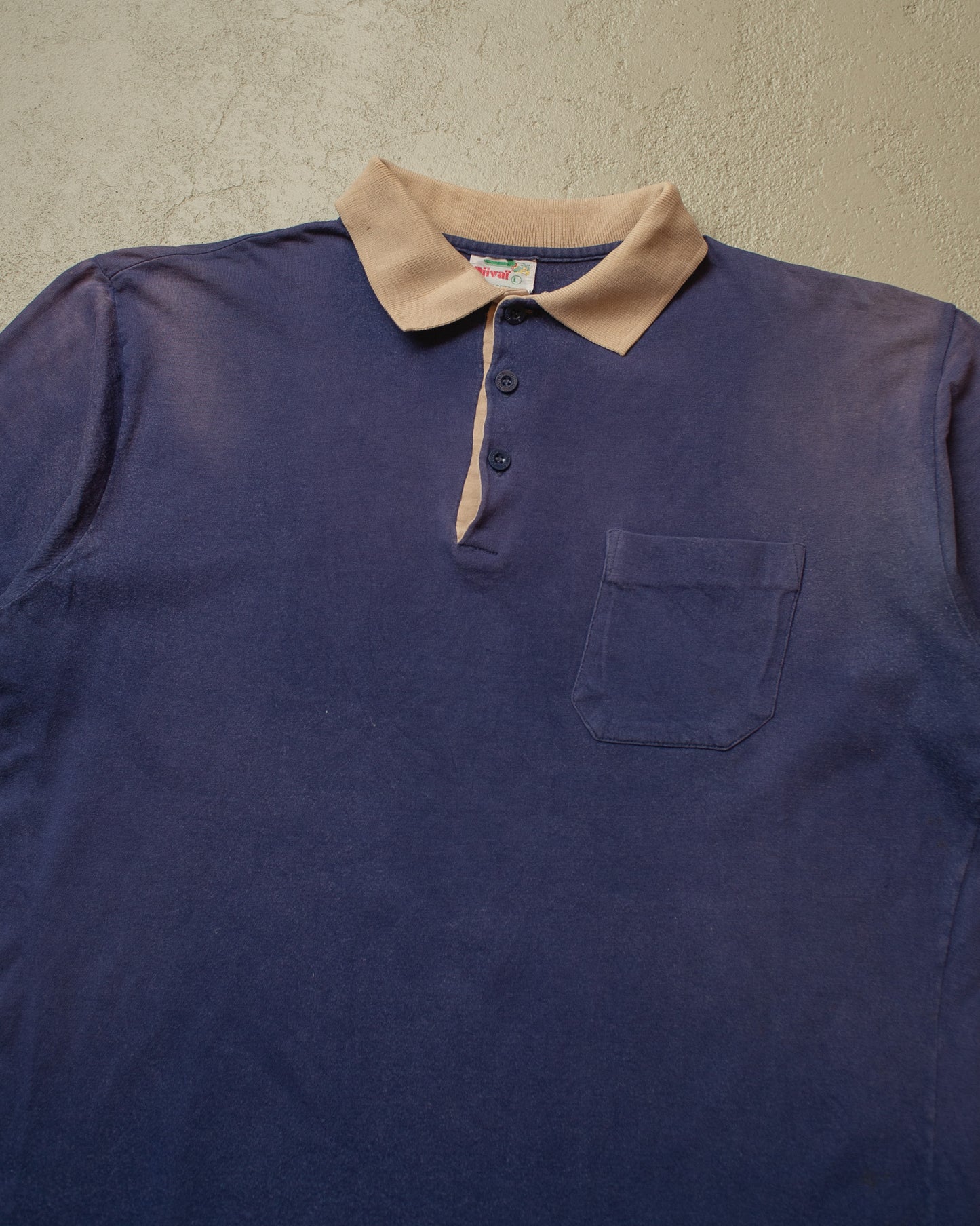 1980s Sunfaded Two Tone Polo Shirt navyblue - L