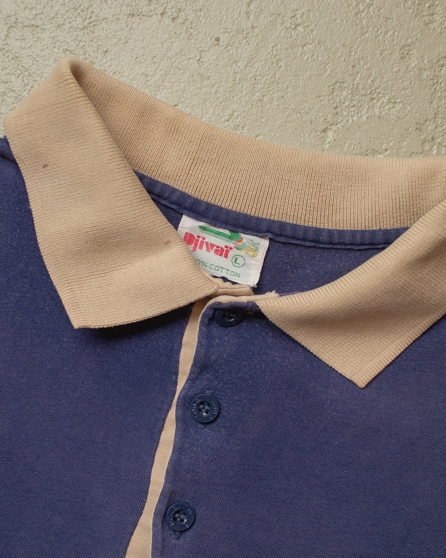 1980s Sunfaded Two Tone Polo Shirt navyblue - L