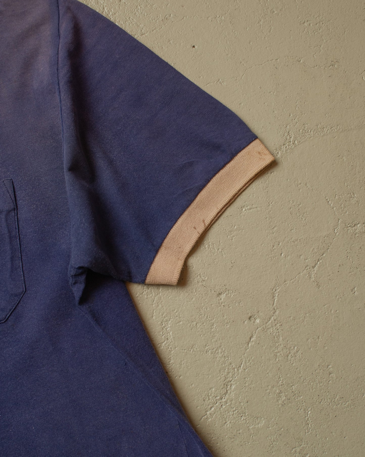 1980s Sunfaded Two Tone Polo Shirt navyblue - L