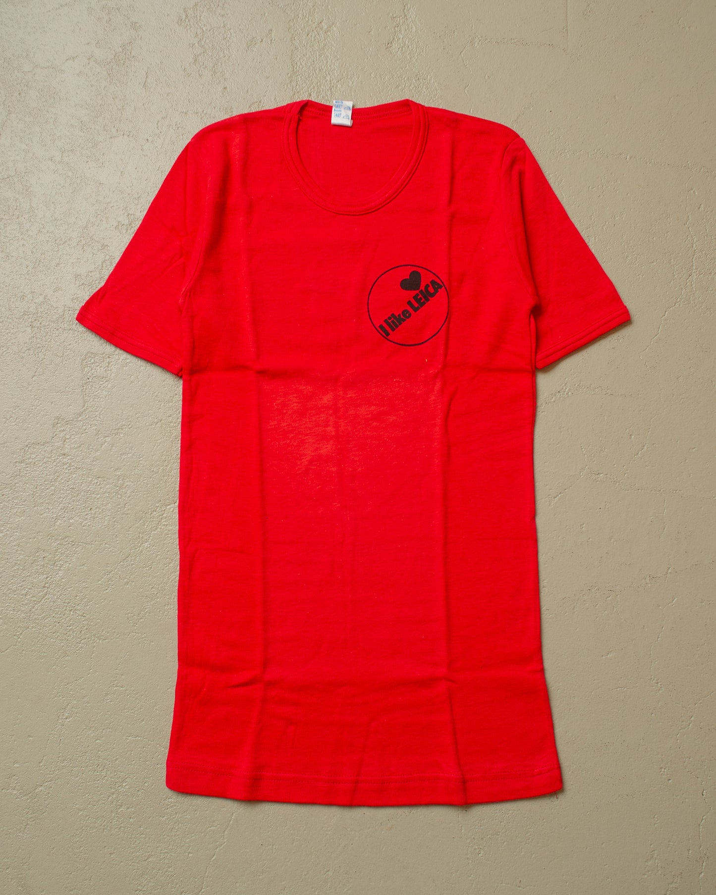 1970s Deadstock "I like Leica" Ringer T-shirt red - S/M & M/L