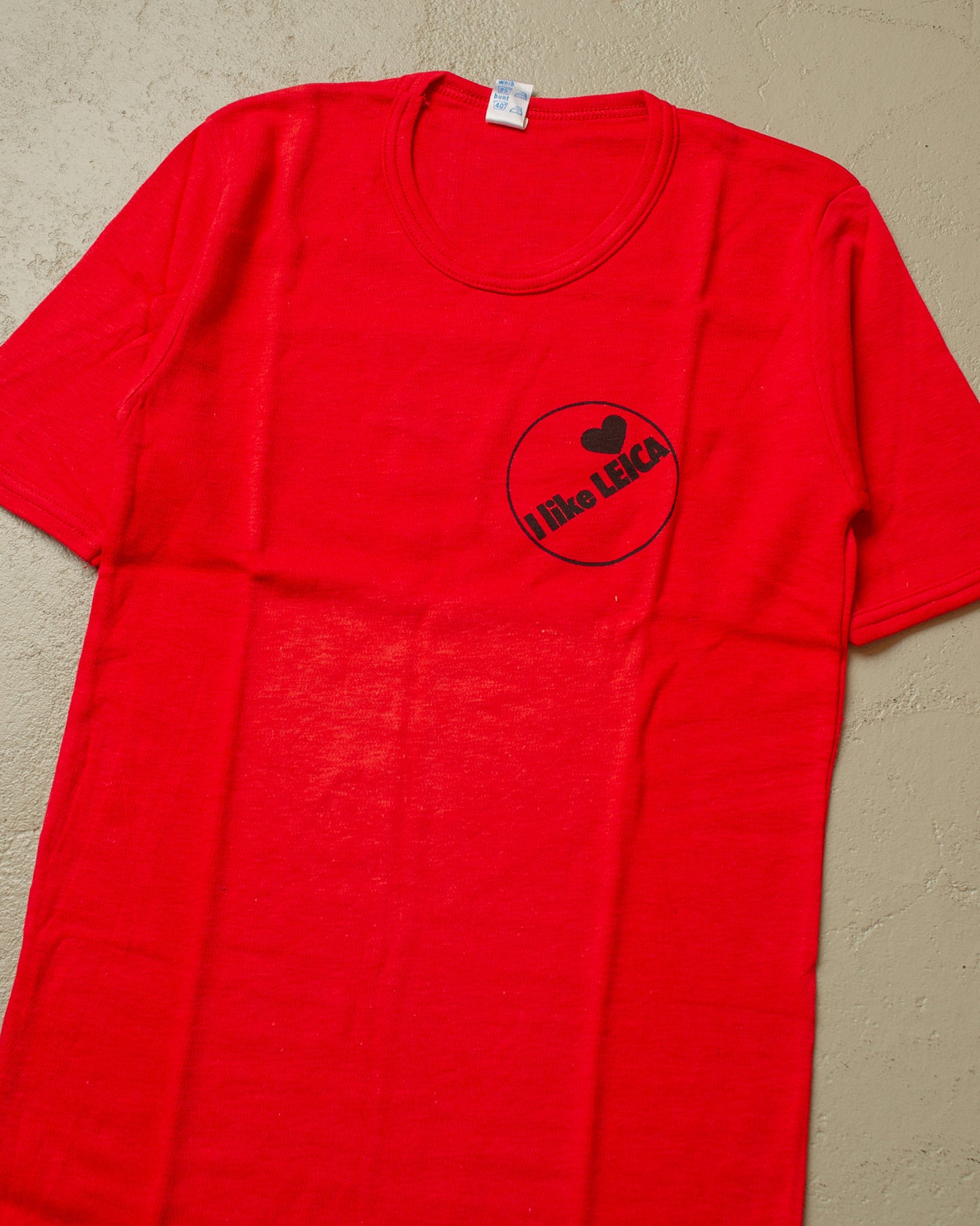 1970s Deadstock "I like Leica" Ringer T-shirt red - S/M & M/L
