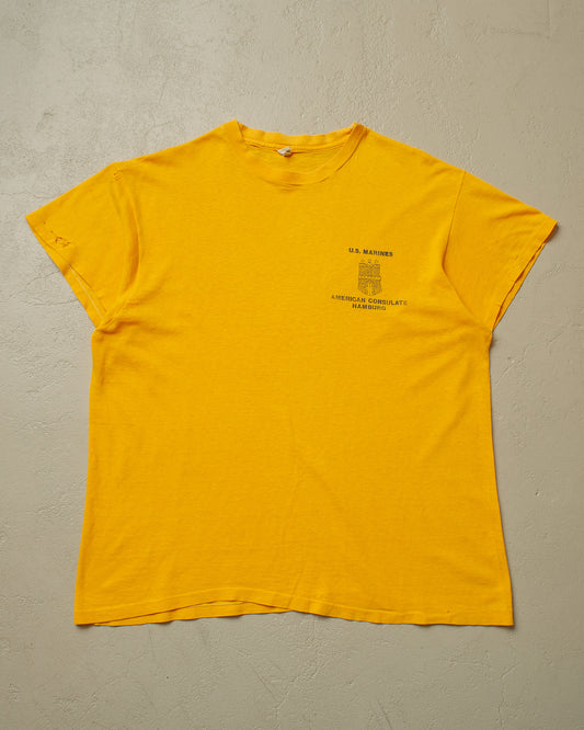 1970s/80s distressed US Marines Consulate Hamburg T-shirt yellow - XL