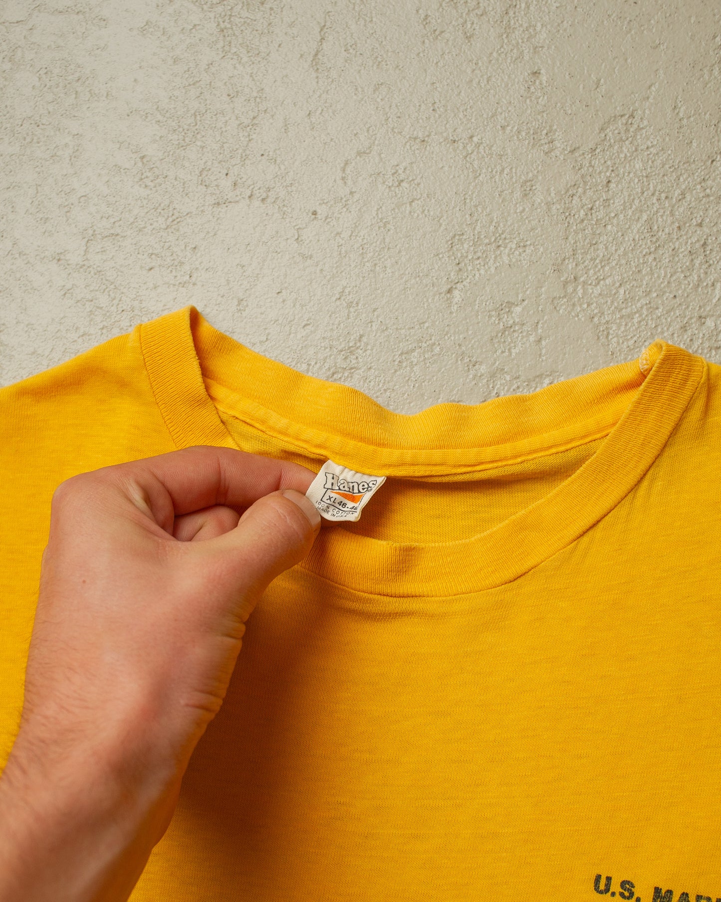 1970s/80s distressed US Marines Consulate Hamburg T-shirt yellow - XL