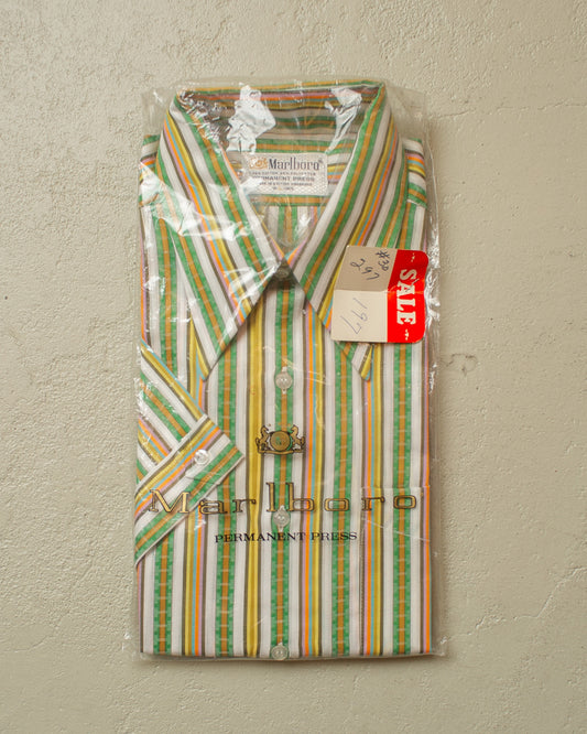 1970s Deadstock Marlboro striped Point Collar Shirt green - L