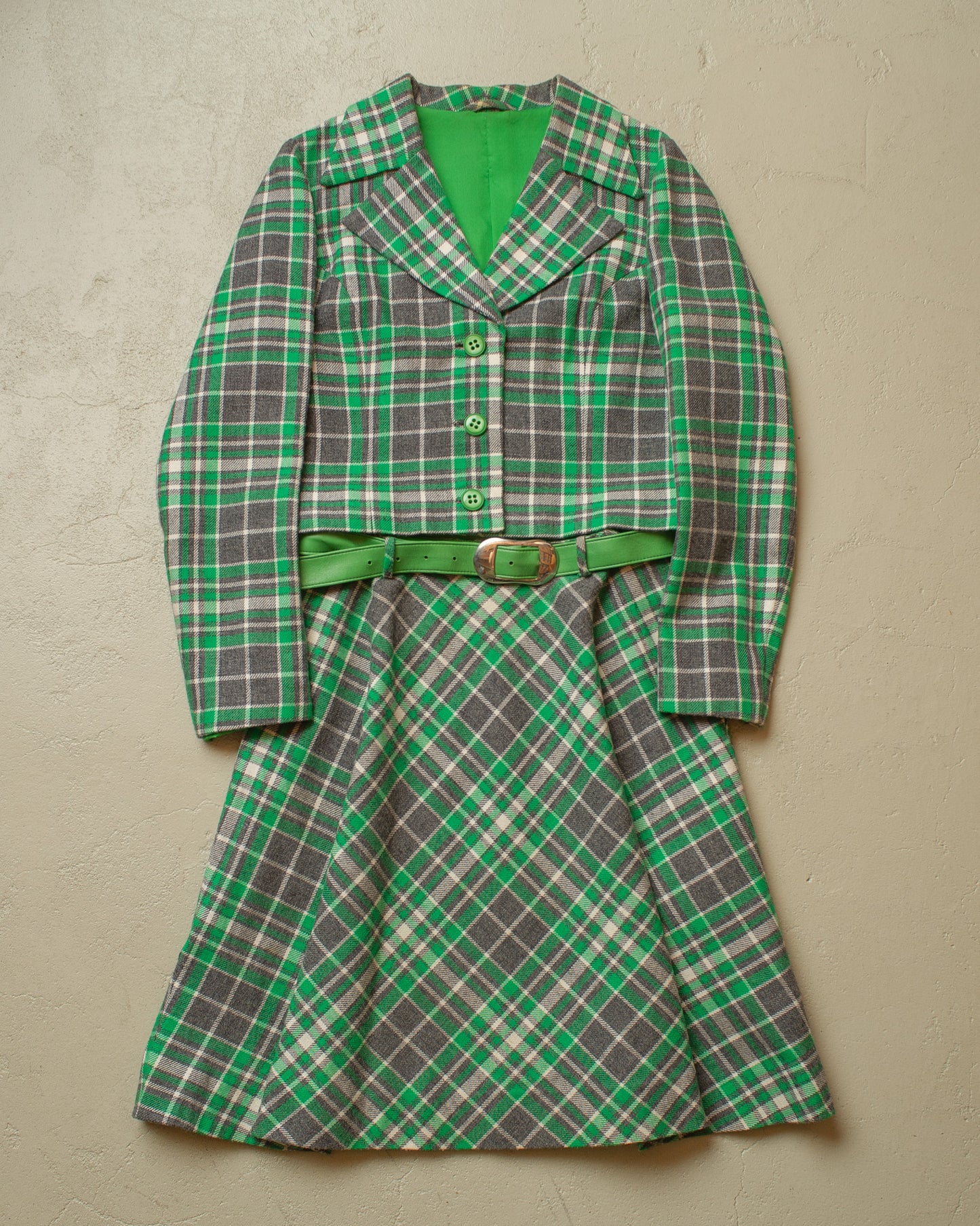 1960s/70s Womens Tailormade checkered Suit green - S/M