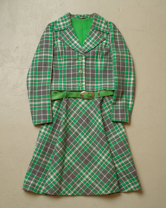 1960s/70s Womens Tailormade checkered Suit green - S/M