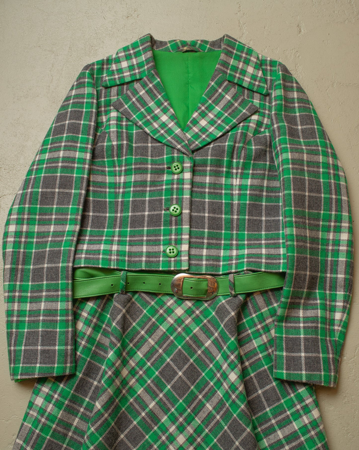 1960s/70s Womens Tailormade checkered Suit green - S/M