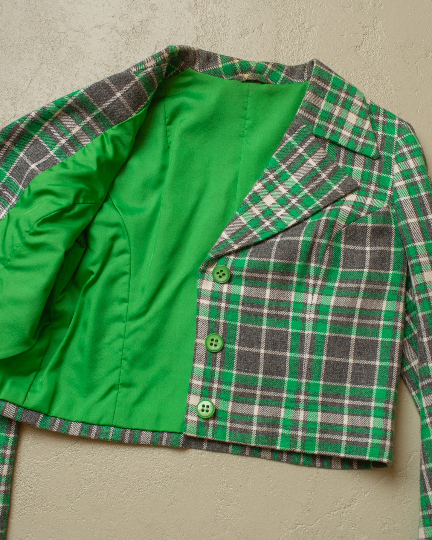 1960s/70s Womens Tailormade checkered Suit green - S/M