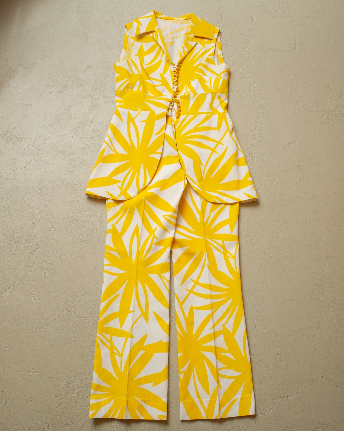 1970s Womens Tailormade Summer Flower Print Set yellow - XS/S