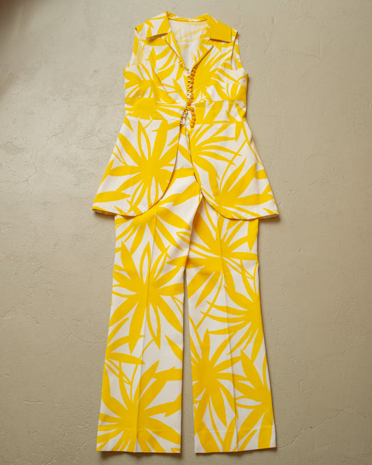 1970s Womens Tailormade Summer Flower Print Set yellow - XS/S