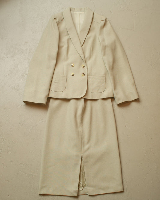 1980s Womens C&A Suit grey/beige - S/M