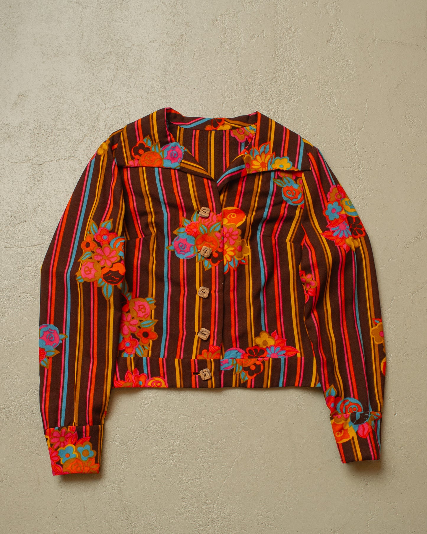 1970s Womens Tailormade striped Flower Pattern light Jacket multi - S/M