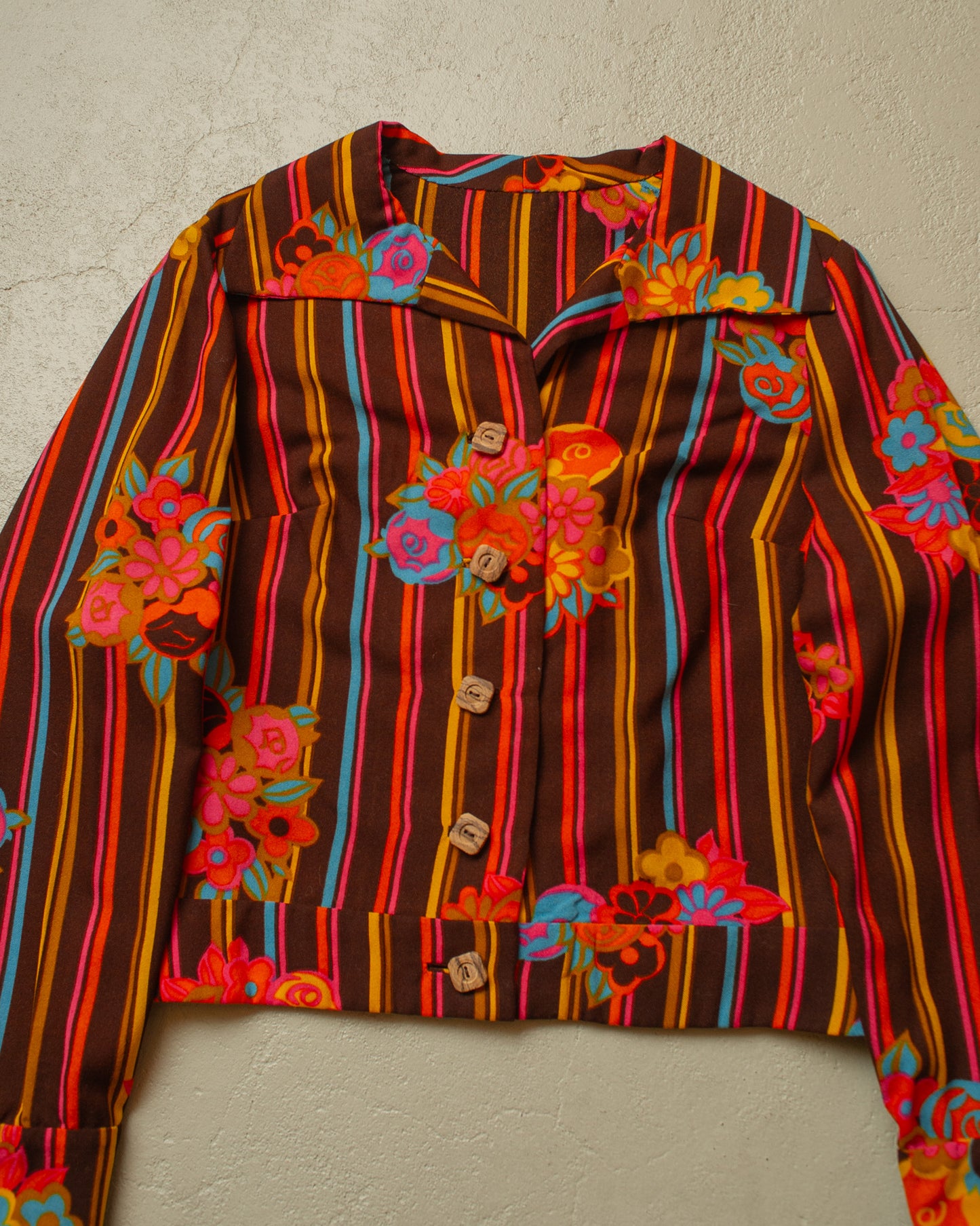 1970s Womens Tailormade striped Flower Pattern light Jacket multi - S/M