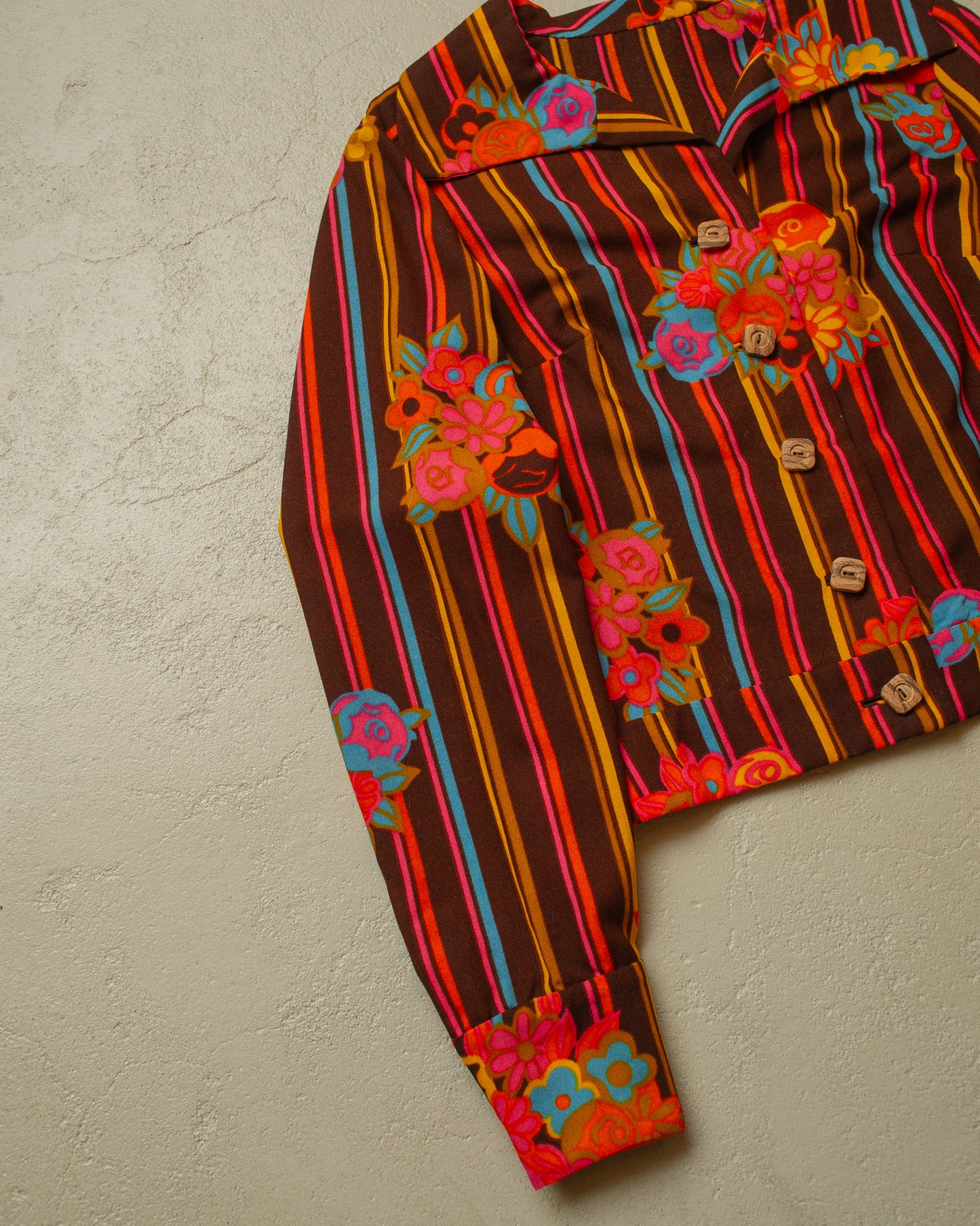 1970s Womens Tailormade striped Flower Pattern light Jacket multi - S/M