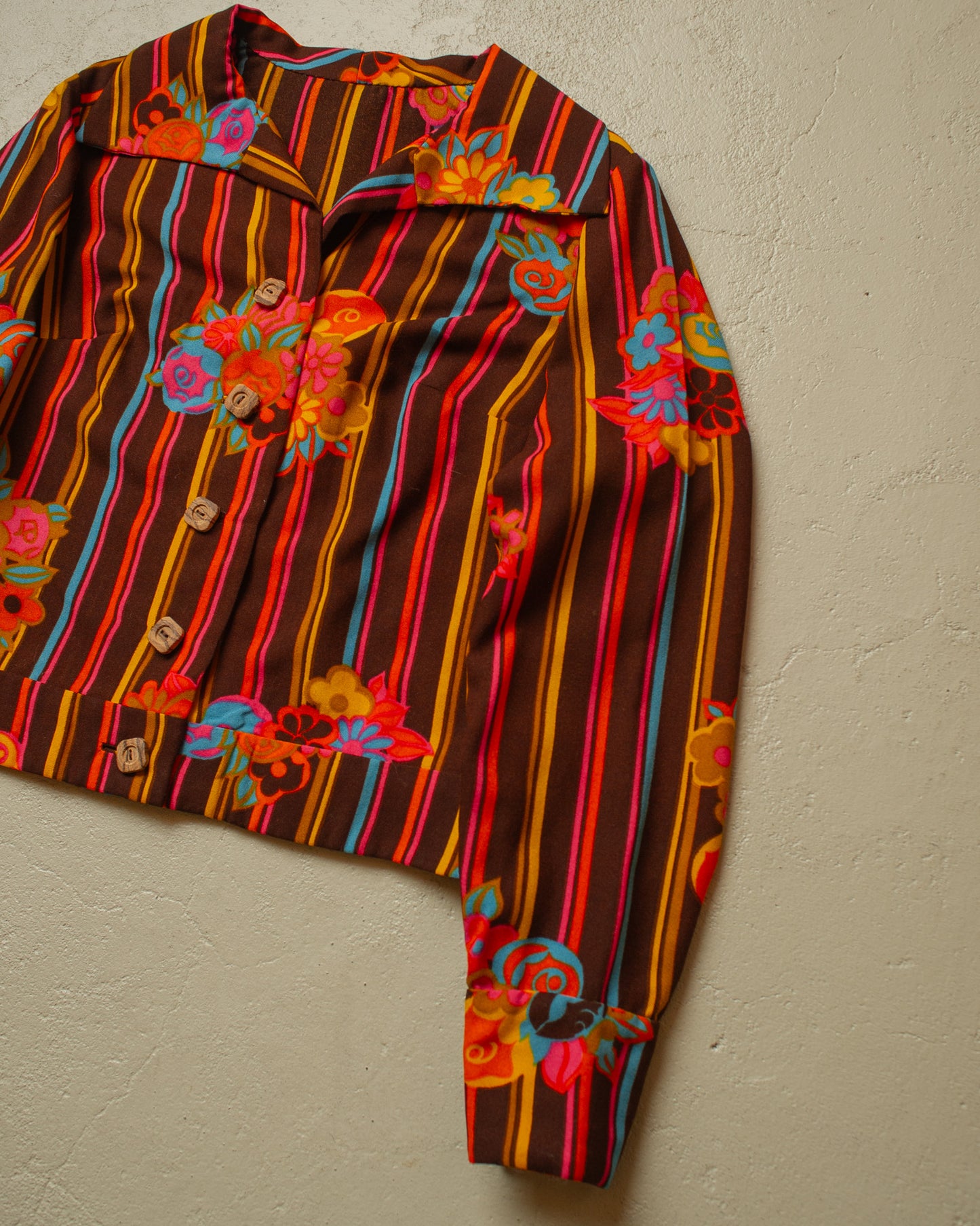 1970s Womens Tailormade striped Flower Pattern light Jacket multi - S/M