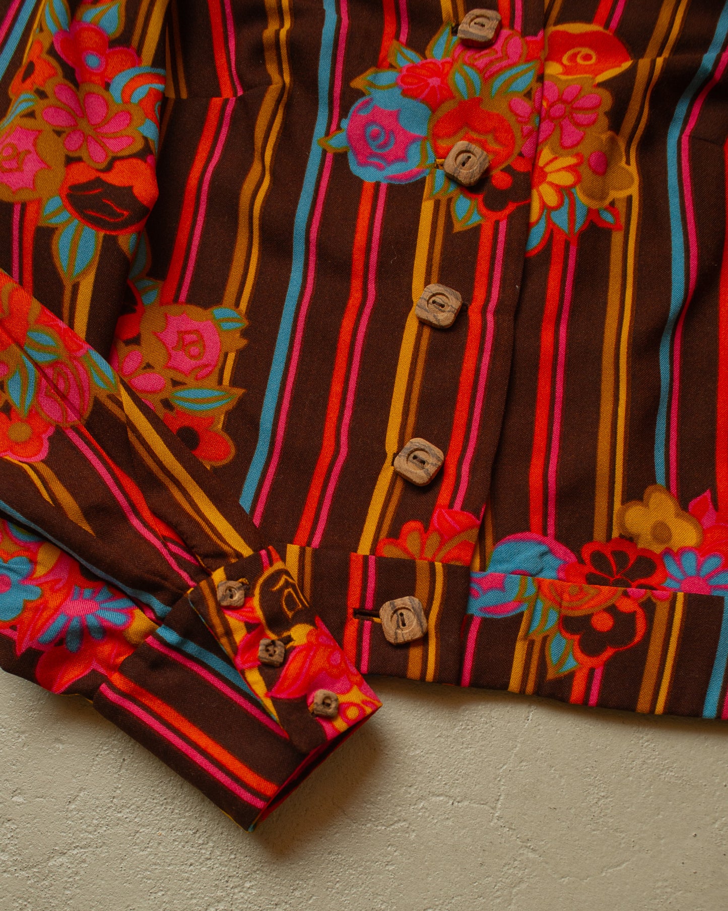 1970s Womens Tailormade striped Flower Pattern light Jacket multi - S/M
