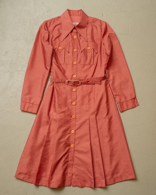 1970s Womens Betty Barclay Safari Dress coral red - S/M