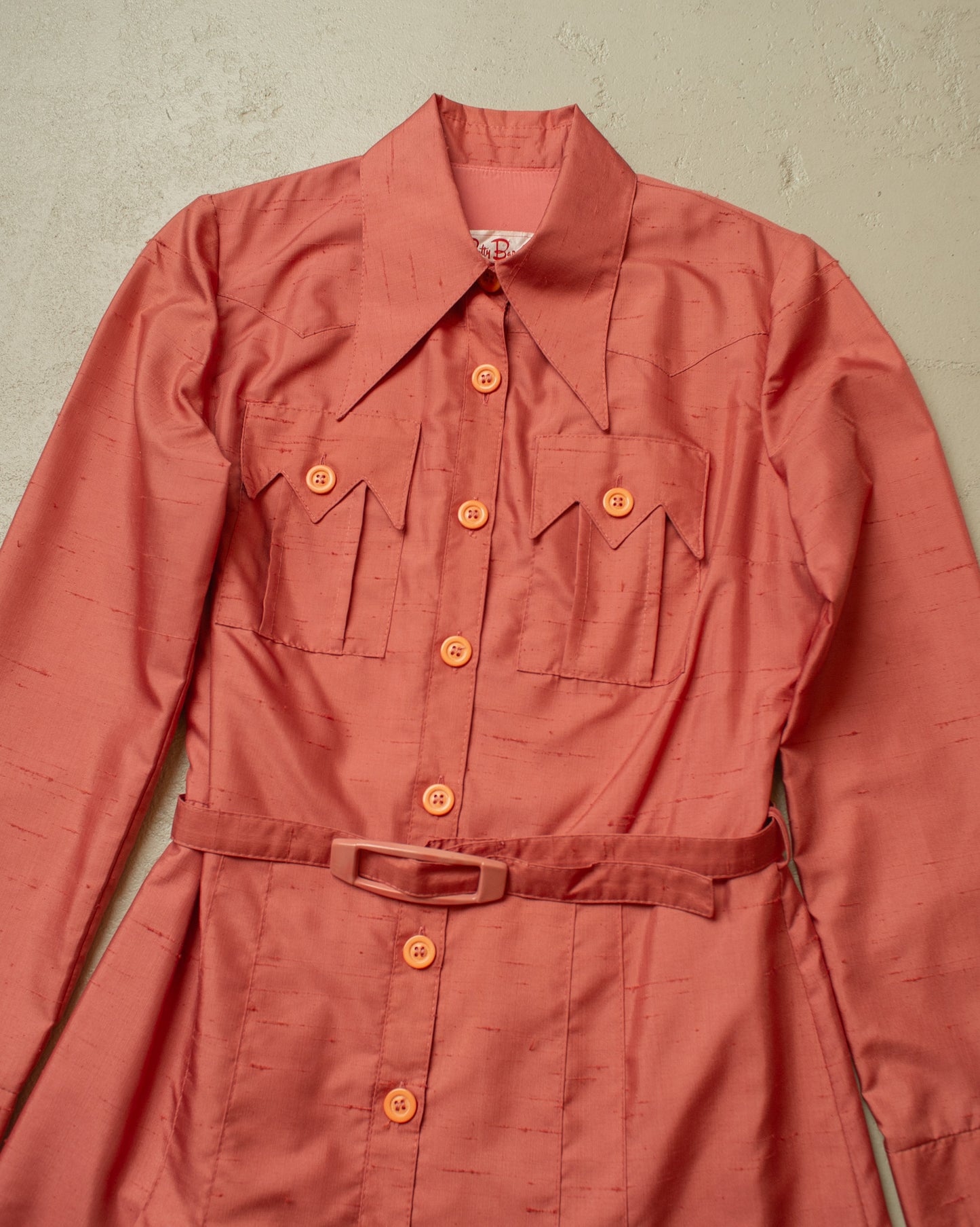 1970s Womens Betty Barclay Safari Dress coral red - S/M