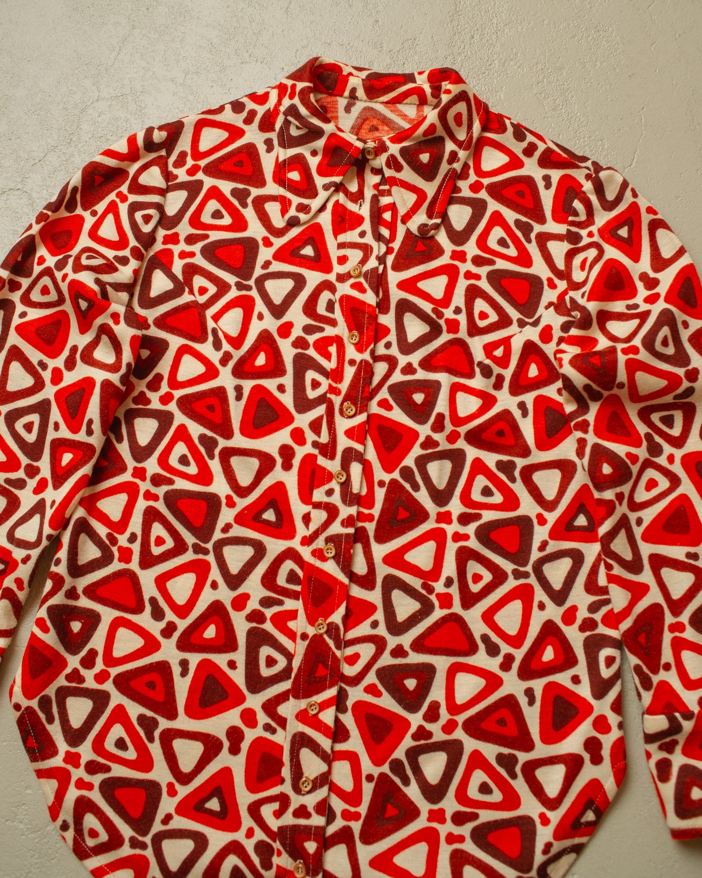 1960s/70s Womens Tailormade Abstract Pattern Blouse - S/M