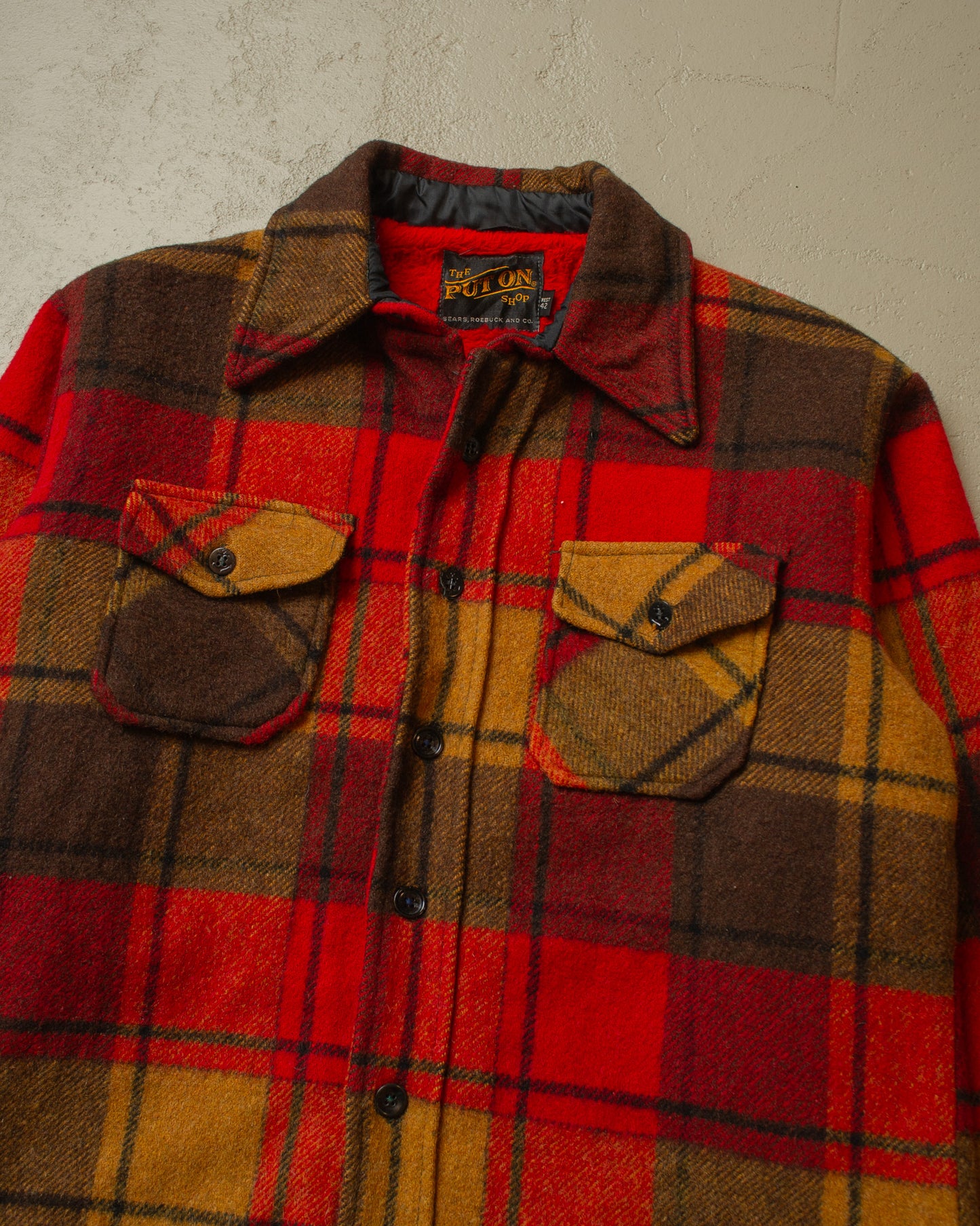 1960s Sears Sherpa lined Plaid Flannel Jacket - L