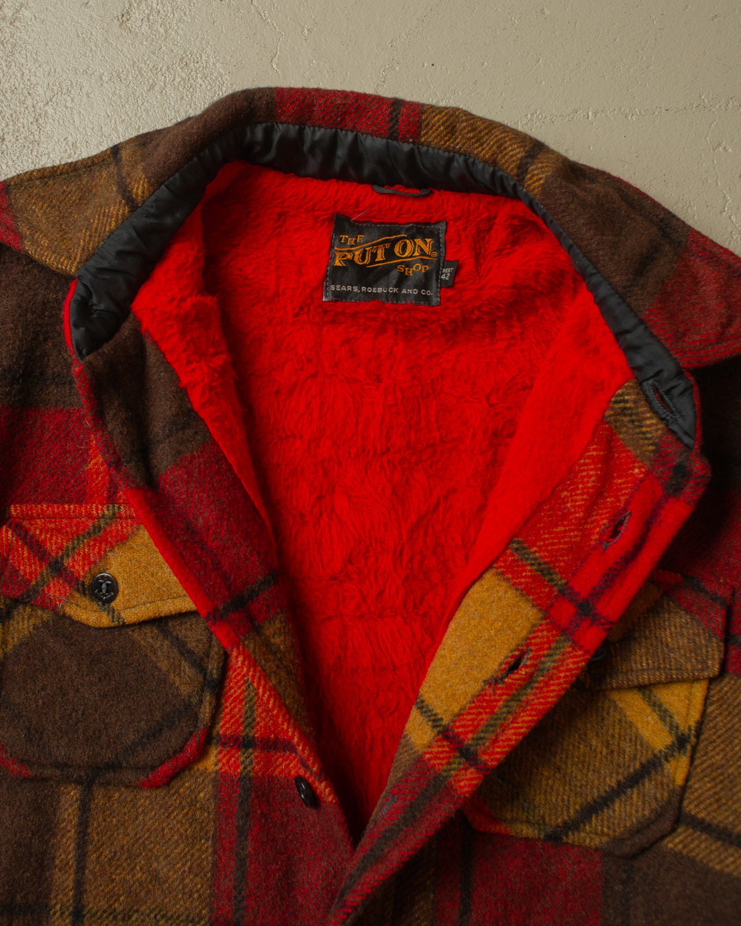 1960s Sears Sherpa lined Plaid Flannel Jacket - L