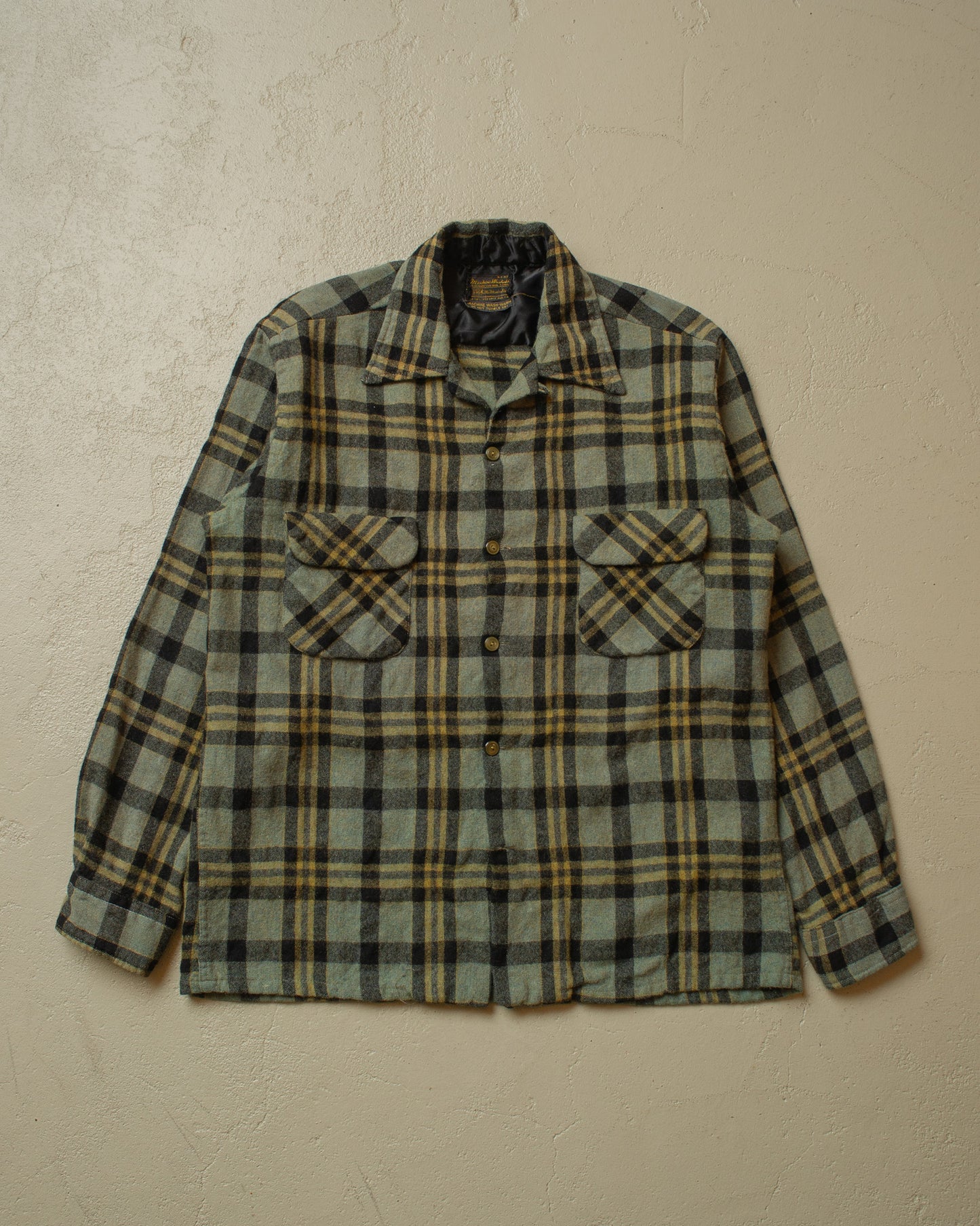 1960s Sears checkered Loop Collar Flannel Shirt - M/L