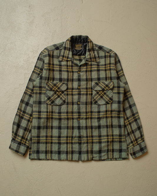 1960s Sears checkered Loop Collar Flannel Shirt - M/L