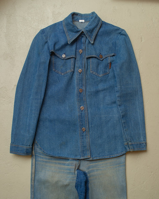 1970s Womens Western Denim Set blue - XS/S