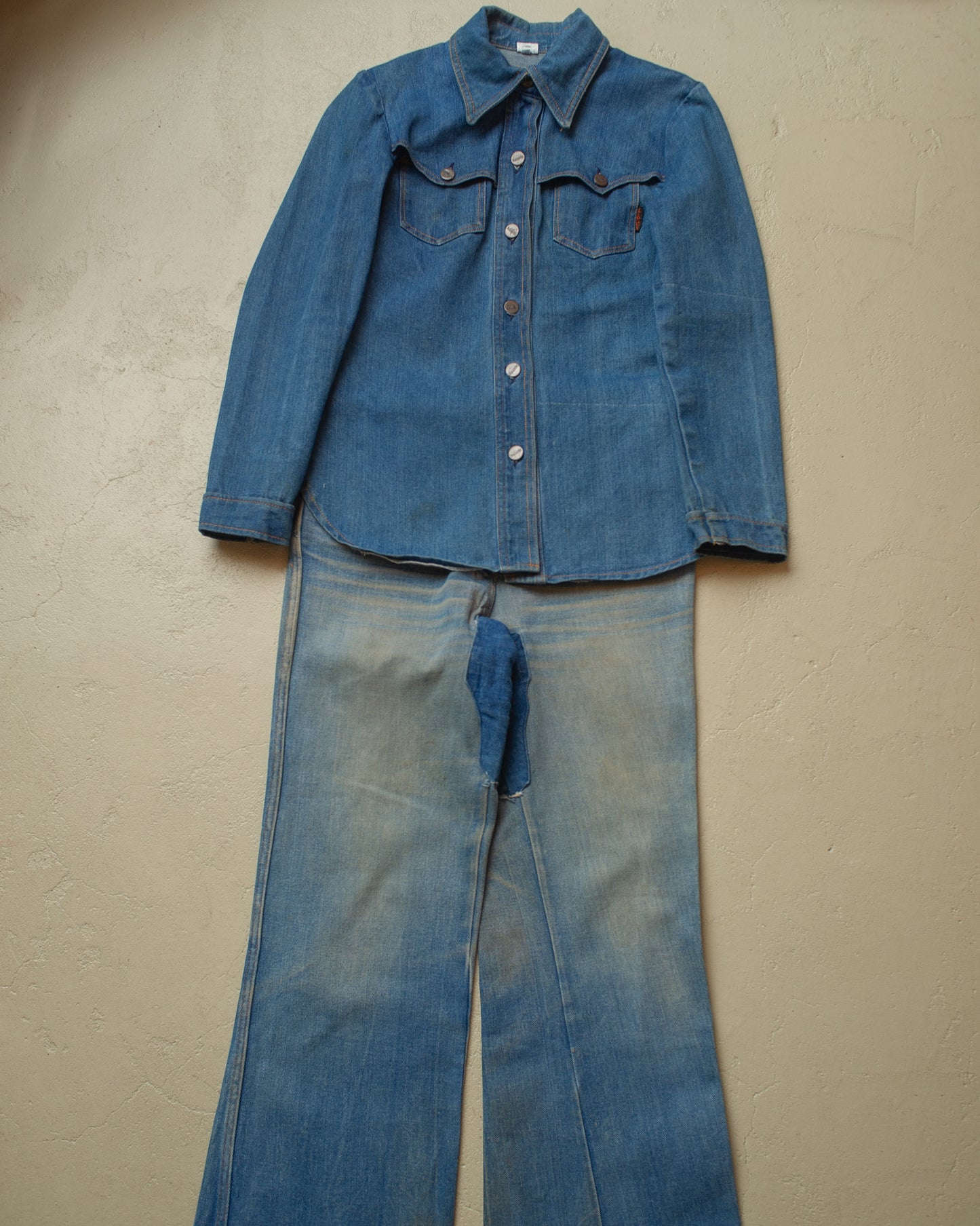 1970s Womens Western Denim Set blue - XS/S
