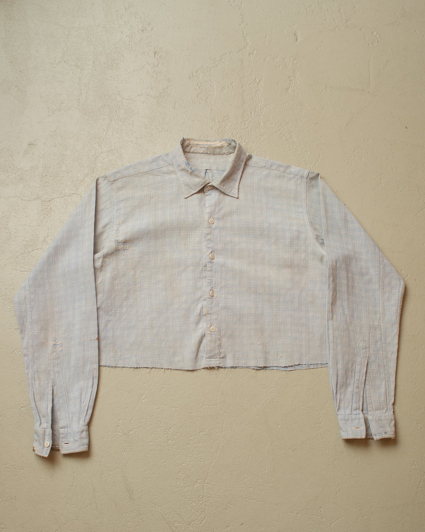 1940s/50s distressed German cropped checkered Shirt blue - M