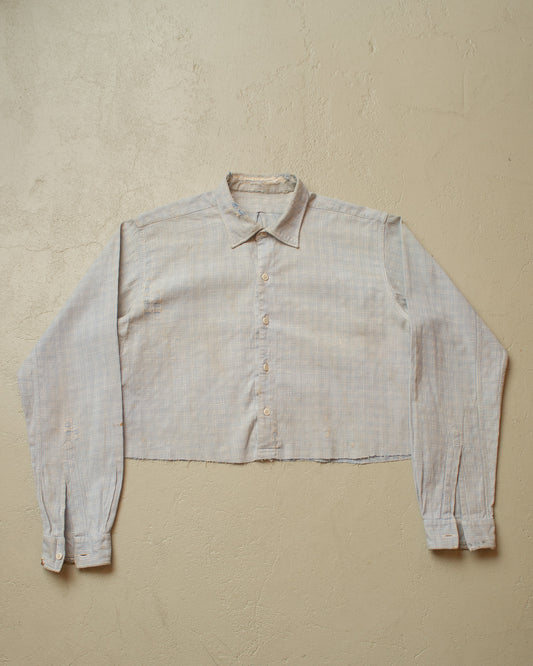 1940s/50s distressed German cropped checkered Shirt blue - M