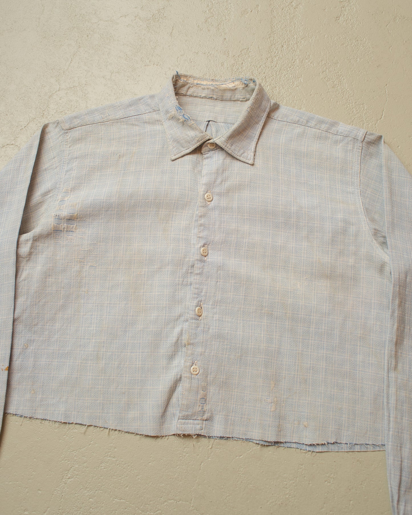 1940s/50s distressed German cropped checkered Shirt blue - M