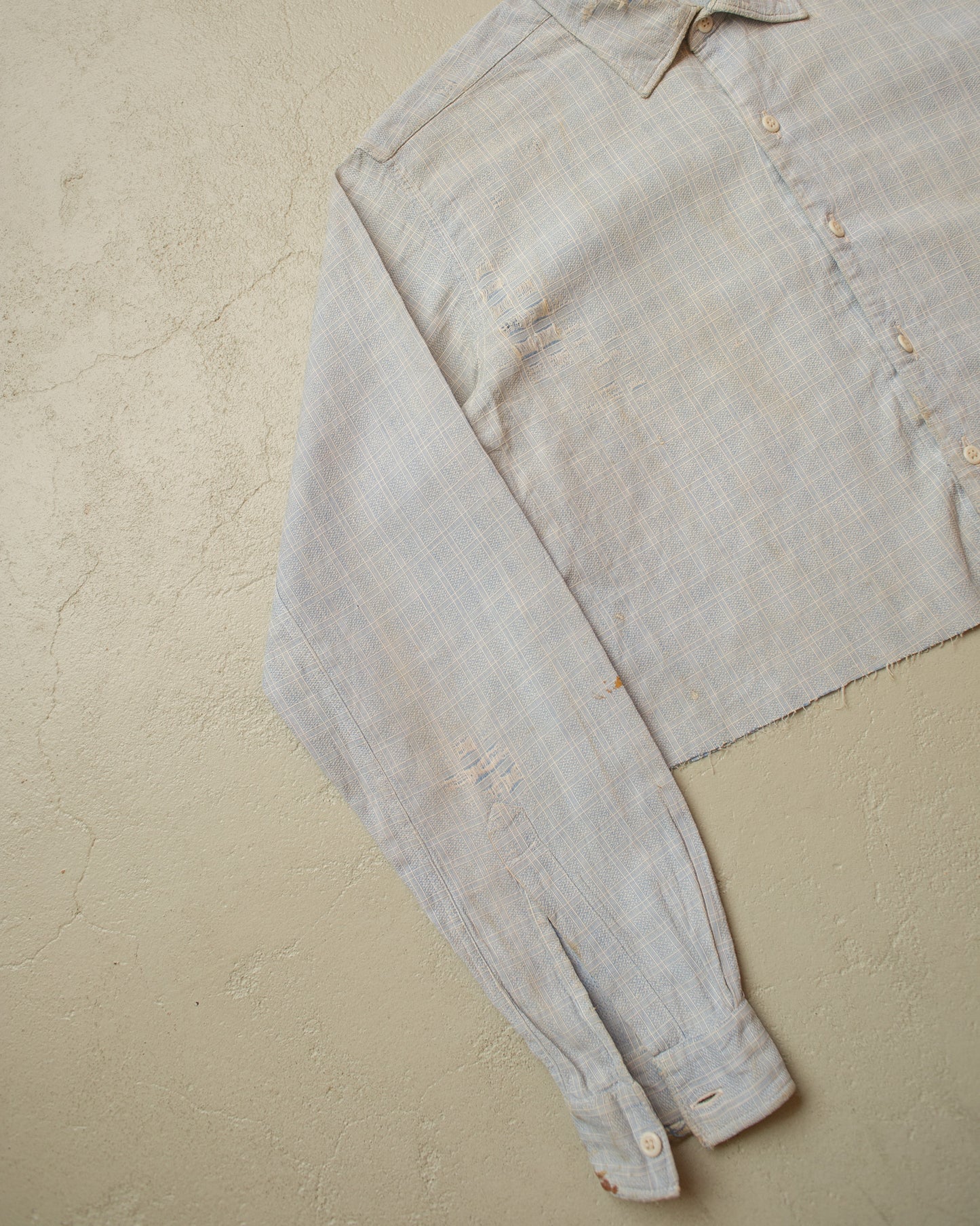 1940s/50s distressed German cropped checkered Shirt blue - M