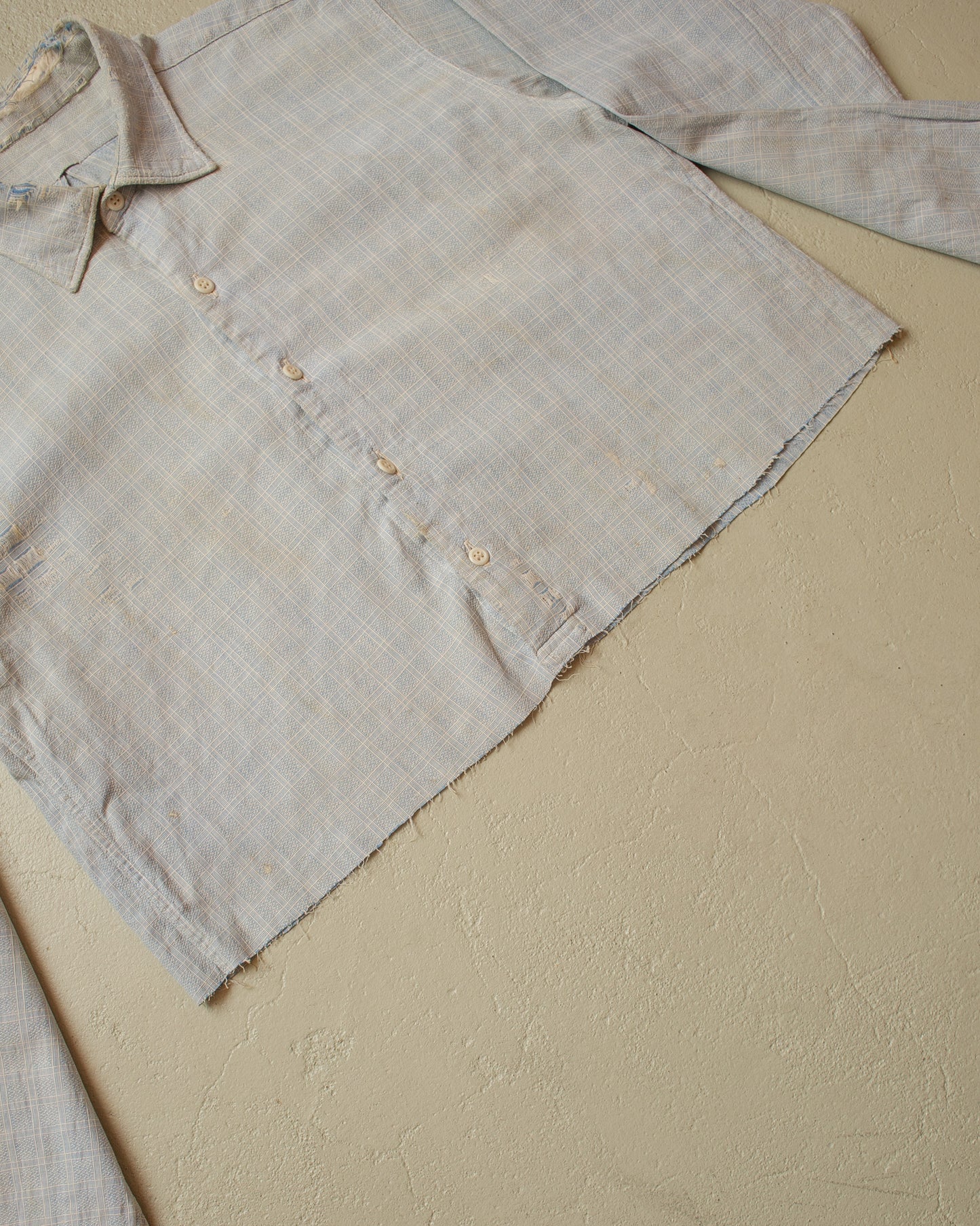 1940s/50s distressed German cropped checkered Shirt blue - M