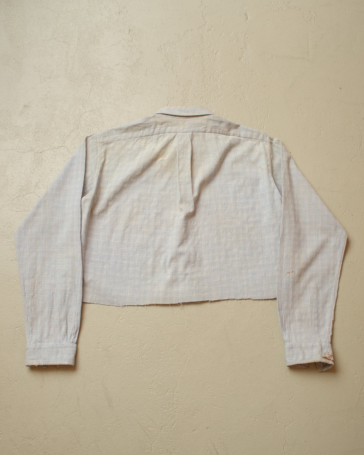 1940s/50s distressed German cropped checkered Shirt blue - M