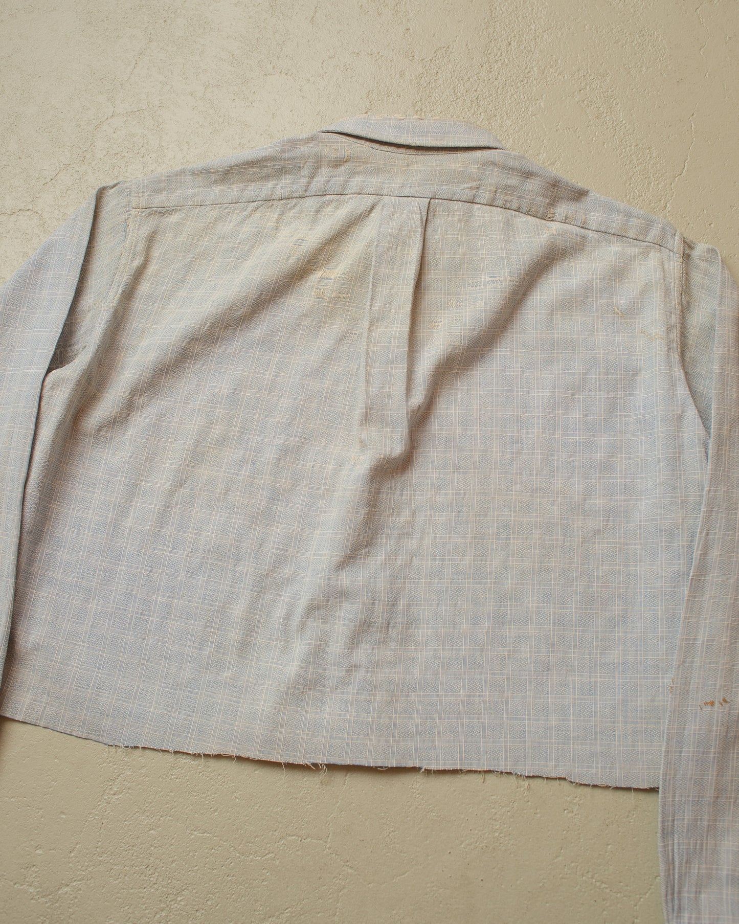 1940s/50s distressed German cropped checkered Shirt blue - M