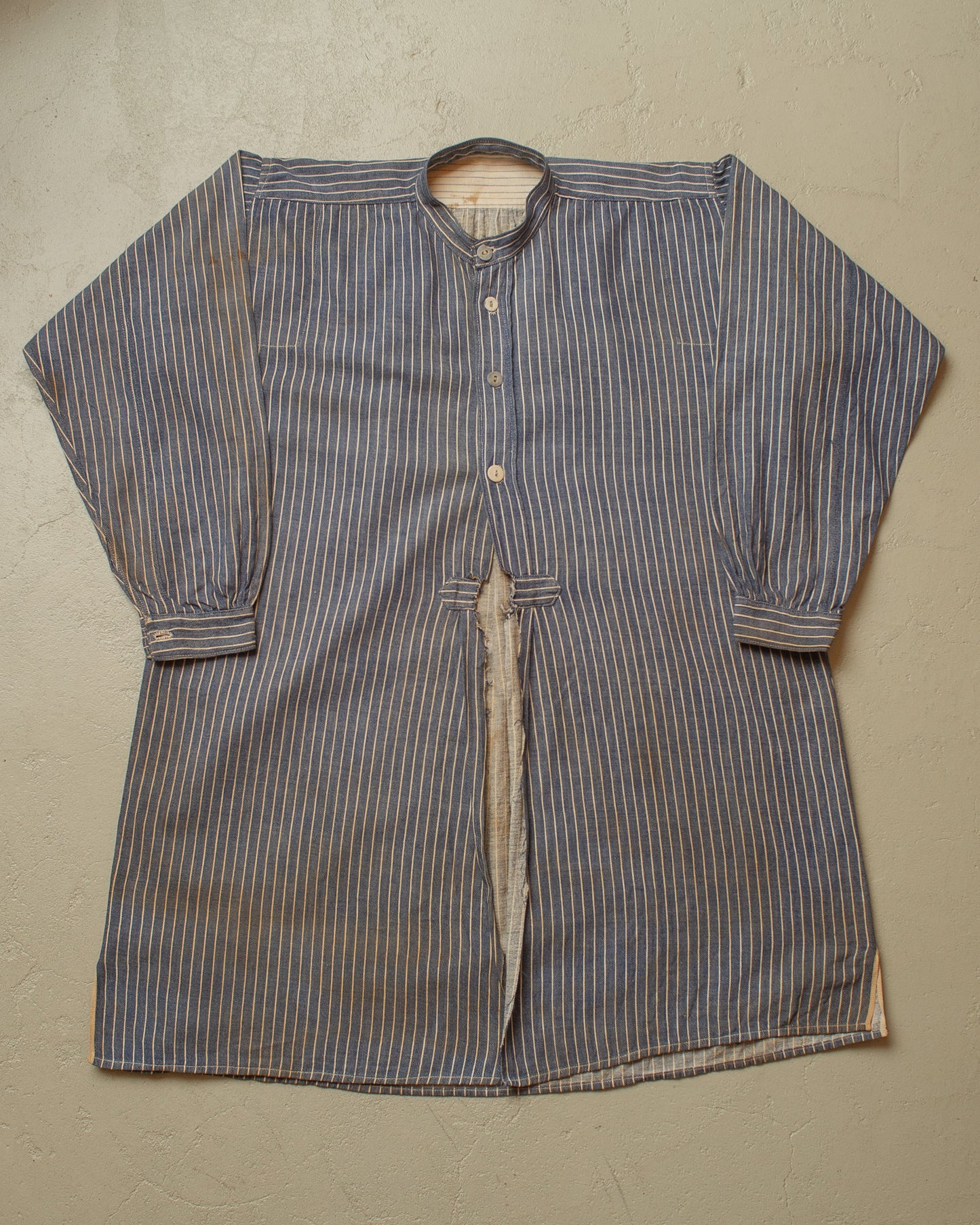 1910s/20s German striped Butcher Work Shirt blue - M/L