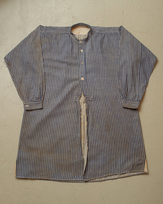 1910s/20s German striped Butcher Work Shirt blue - M/L