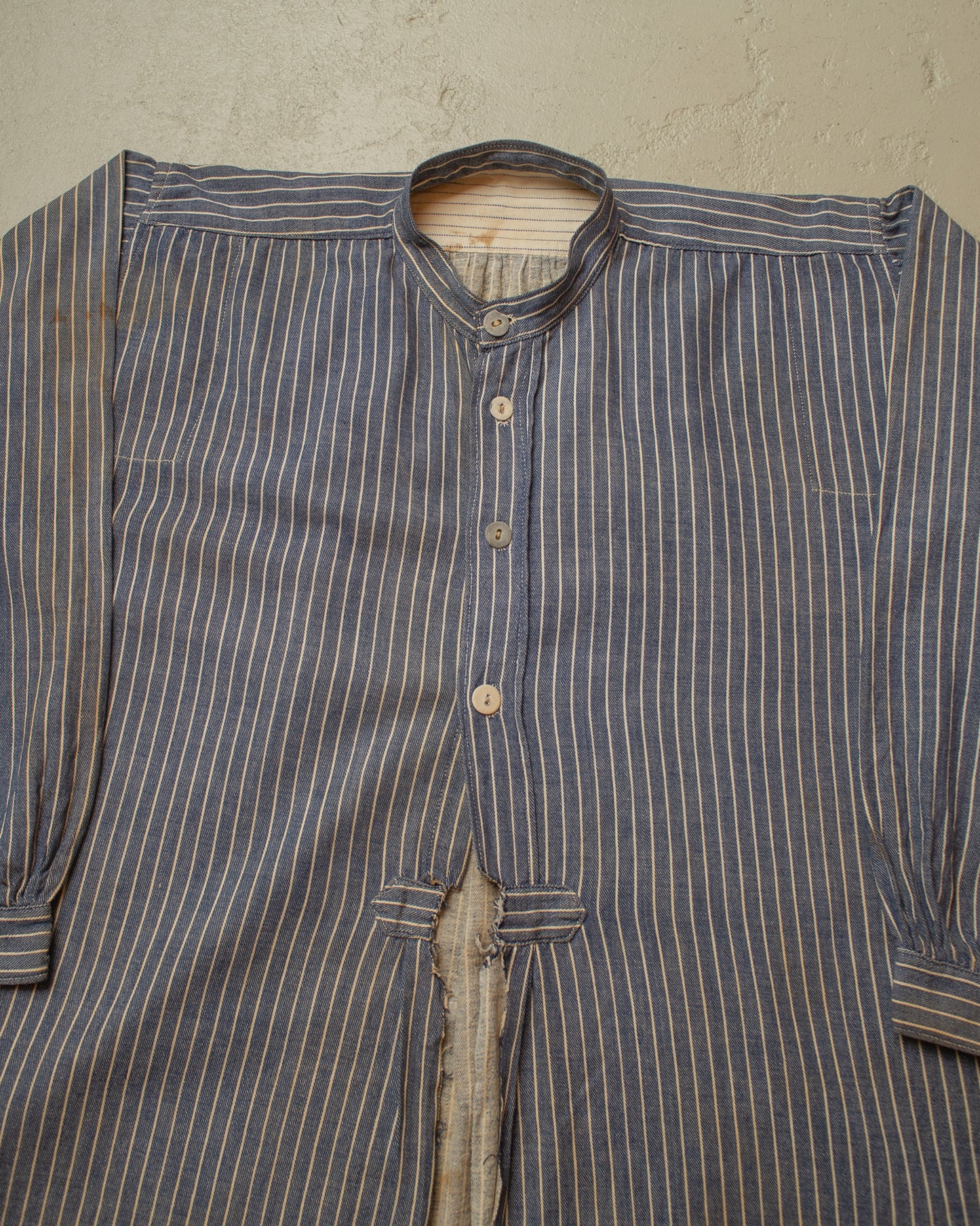 1910s/20s German striped Butcher Work Shirt blue - M/L