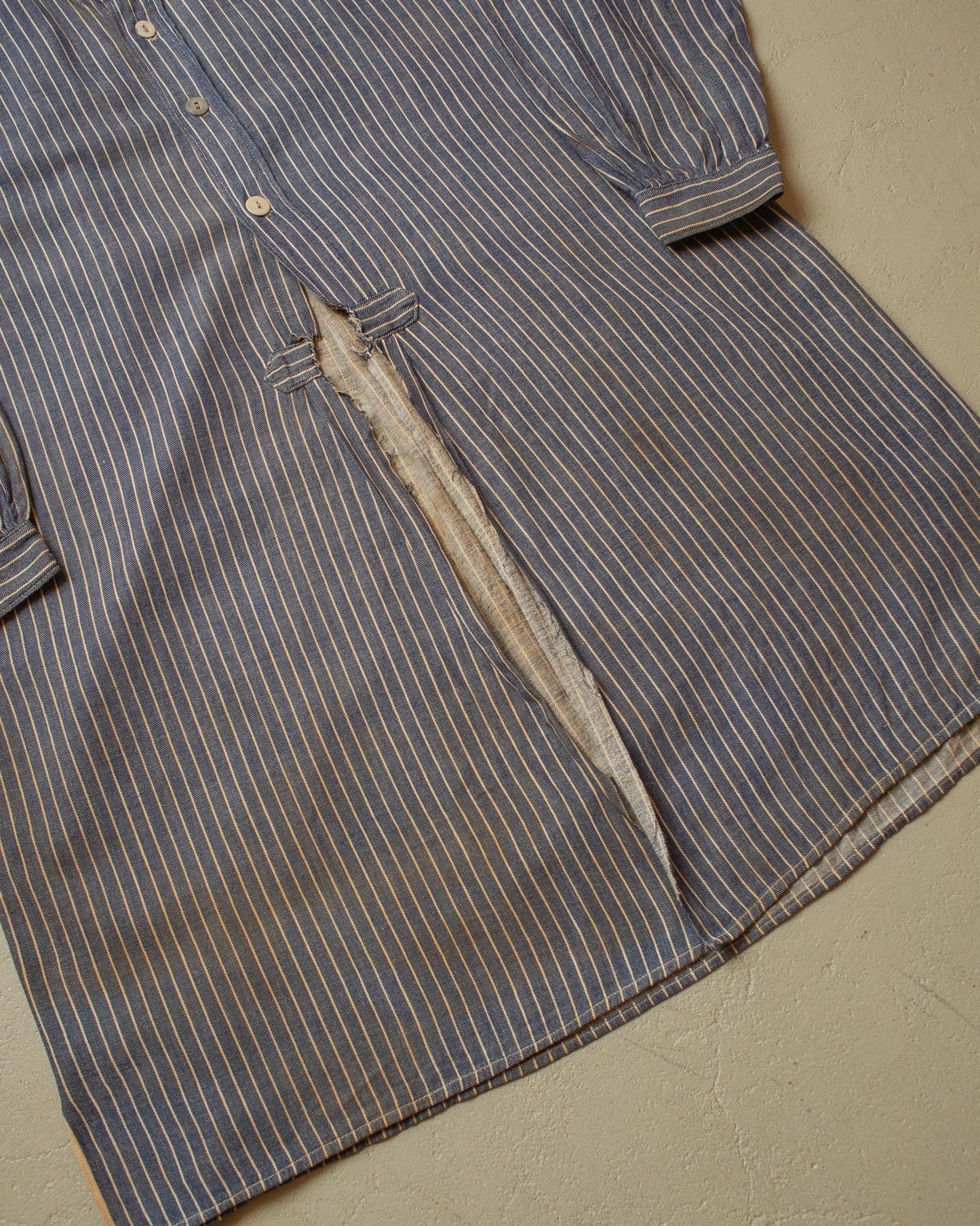 1910s/20s German striped Butcher Work Shirt blue - M/L