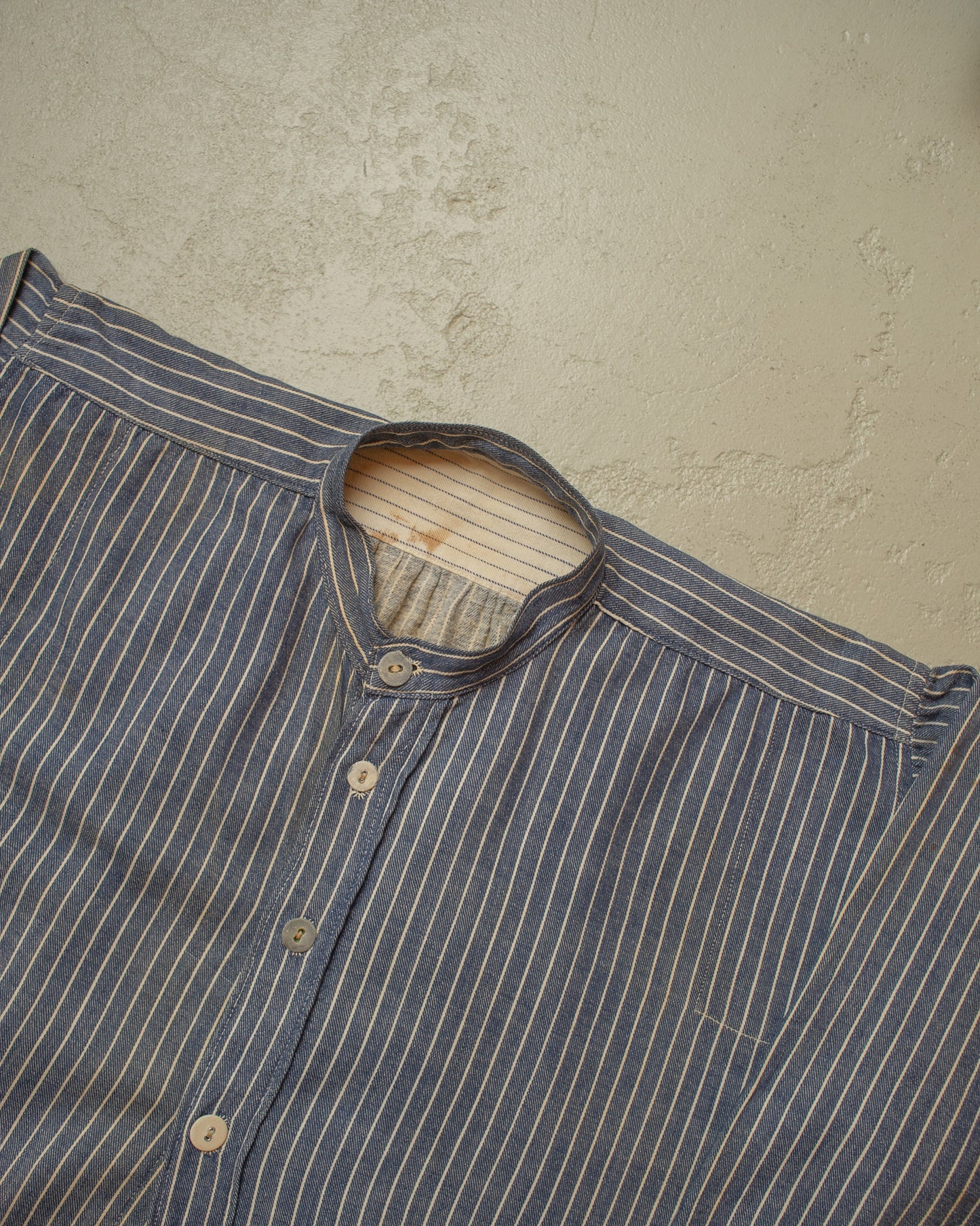 1910s/20s German striped Butcher Work Shirt blue - M/L