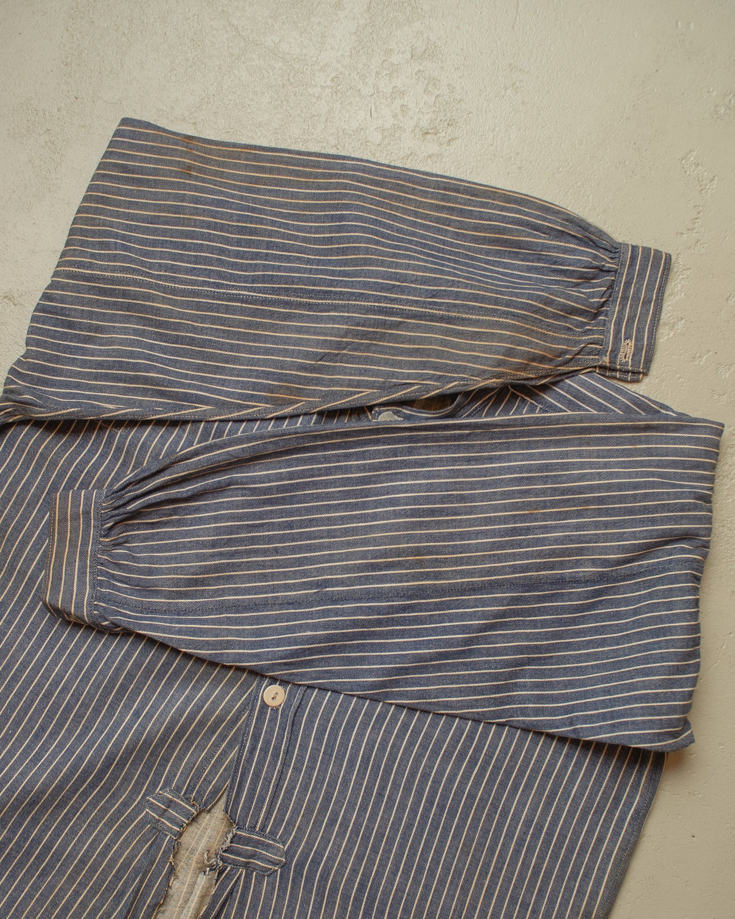 1910s/20s German striped Butcher Work Shirt blue - M/L