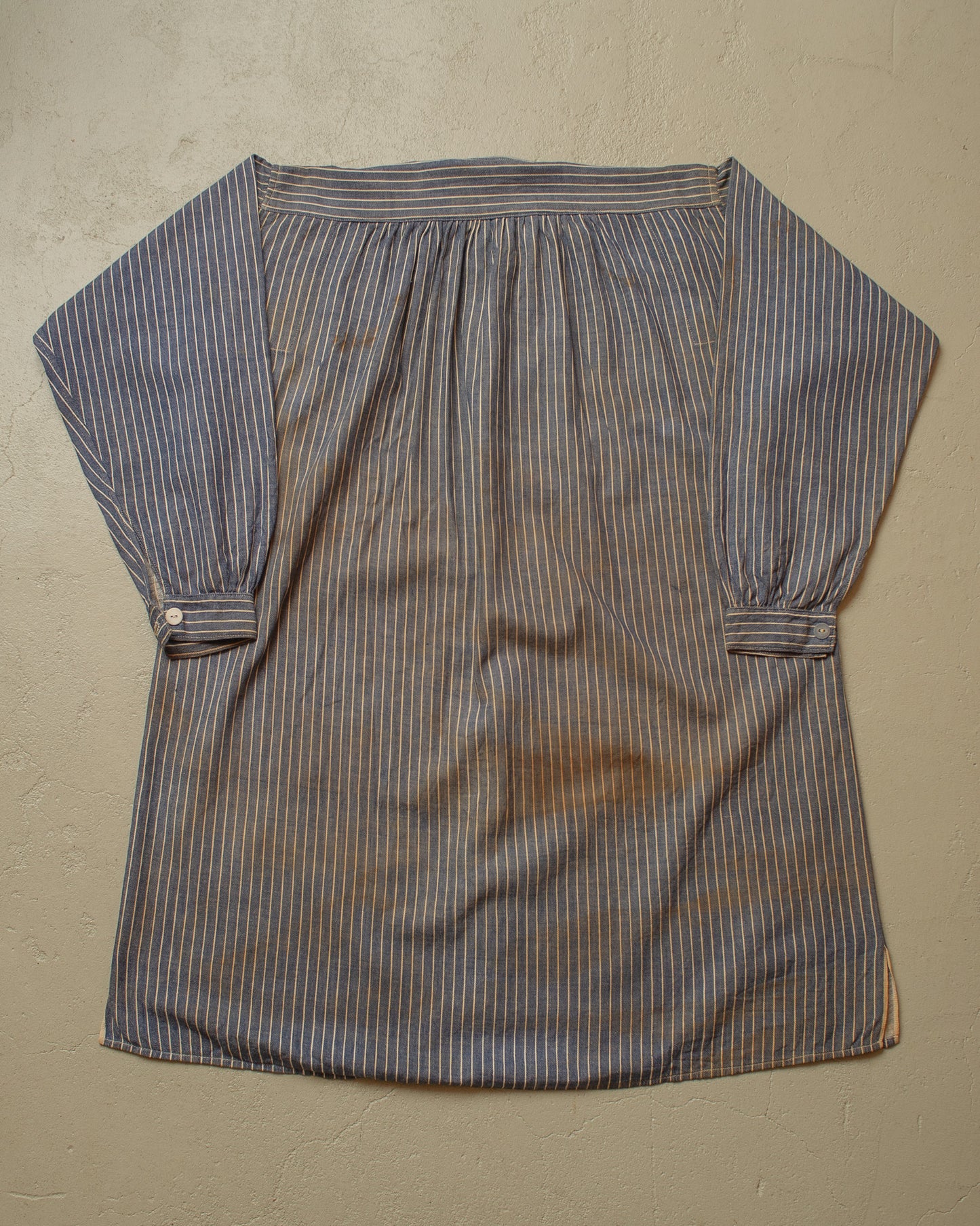 1910s/20s German striped Butcher Work Shirt blue - M/L
