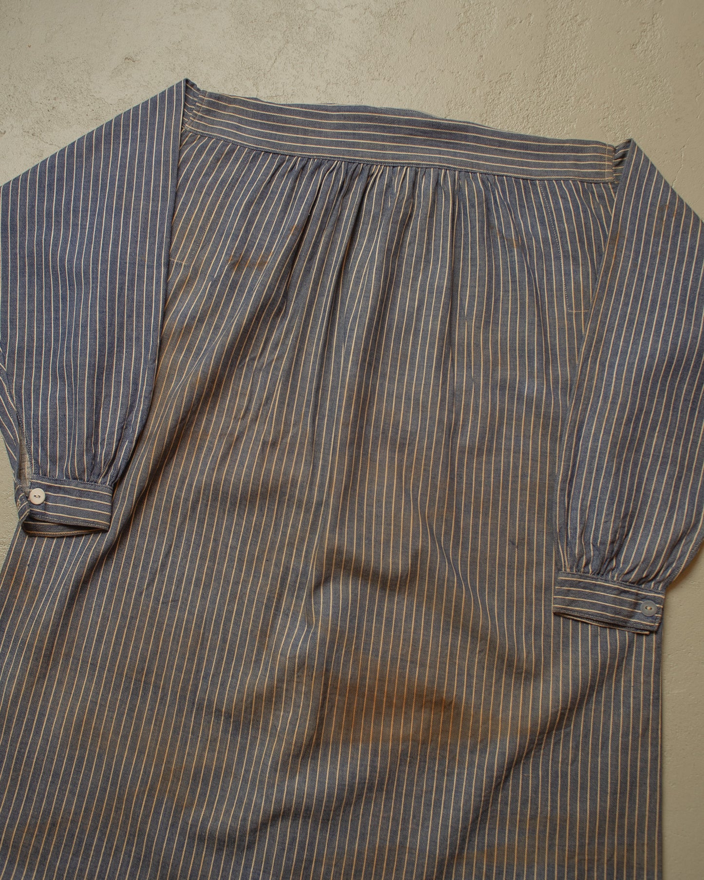 1910s/20s German striped Butcher Work Shirt blue - M/L