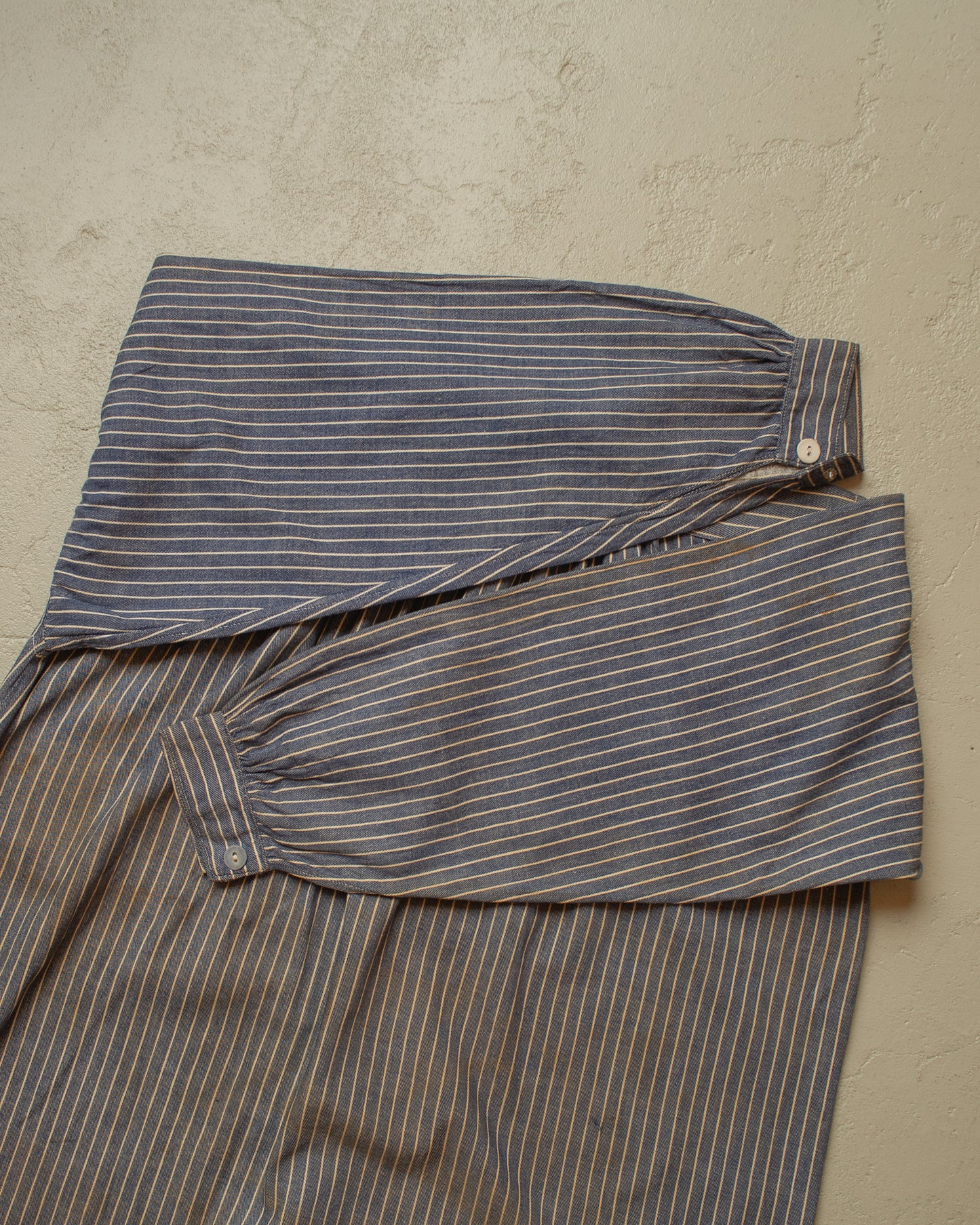 1910s/20s German striped Butcher Work Shirt blue - M/L