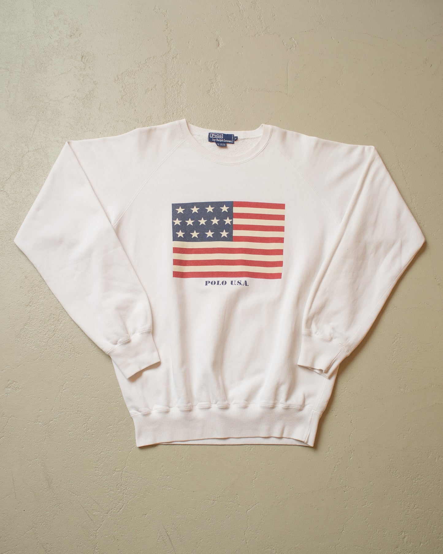 1980s/90s Ralph Lauren USA Flag Raglan Sweatshirt white - L
