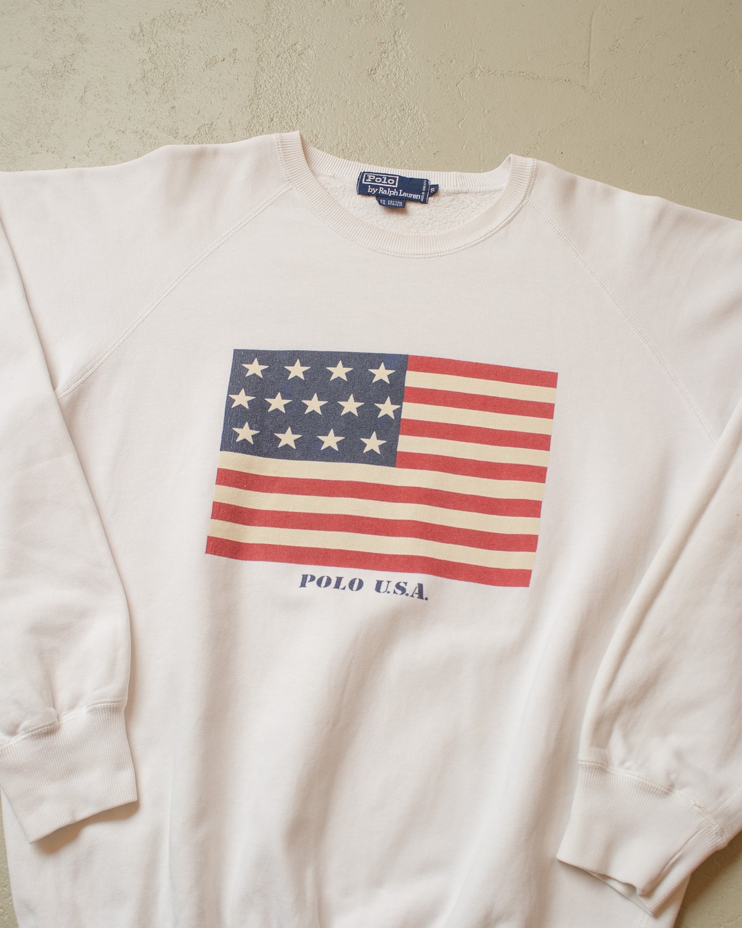 1980s/90s Ralph Lauren USA Flag Raglan Sweatshirt white - L