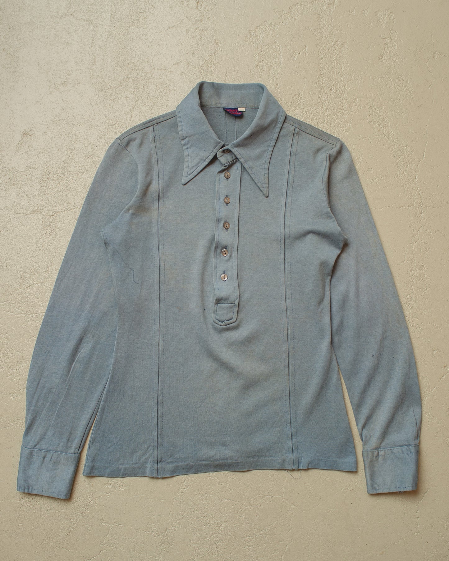 1970s distressed Knit Polo Longsleeve blue - XS/S